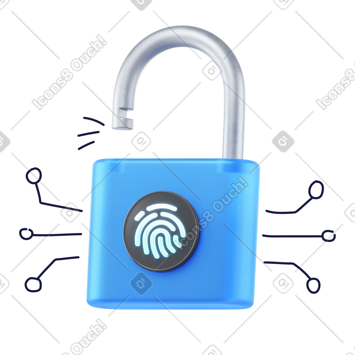 Open padlock with fingerprint sensor, Biometric security access illustration in PNG, SVG