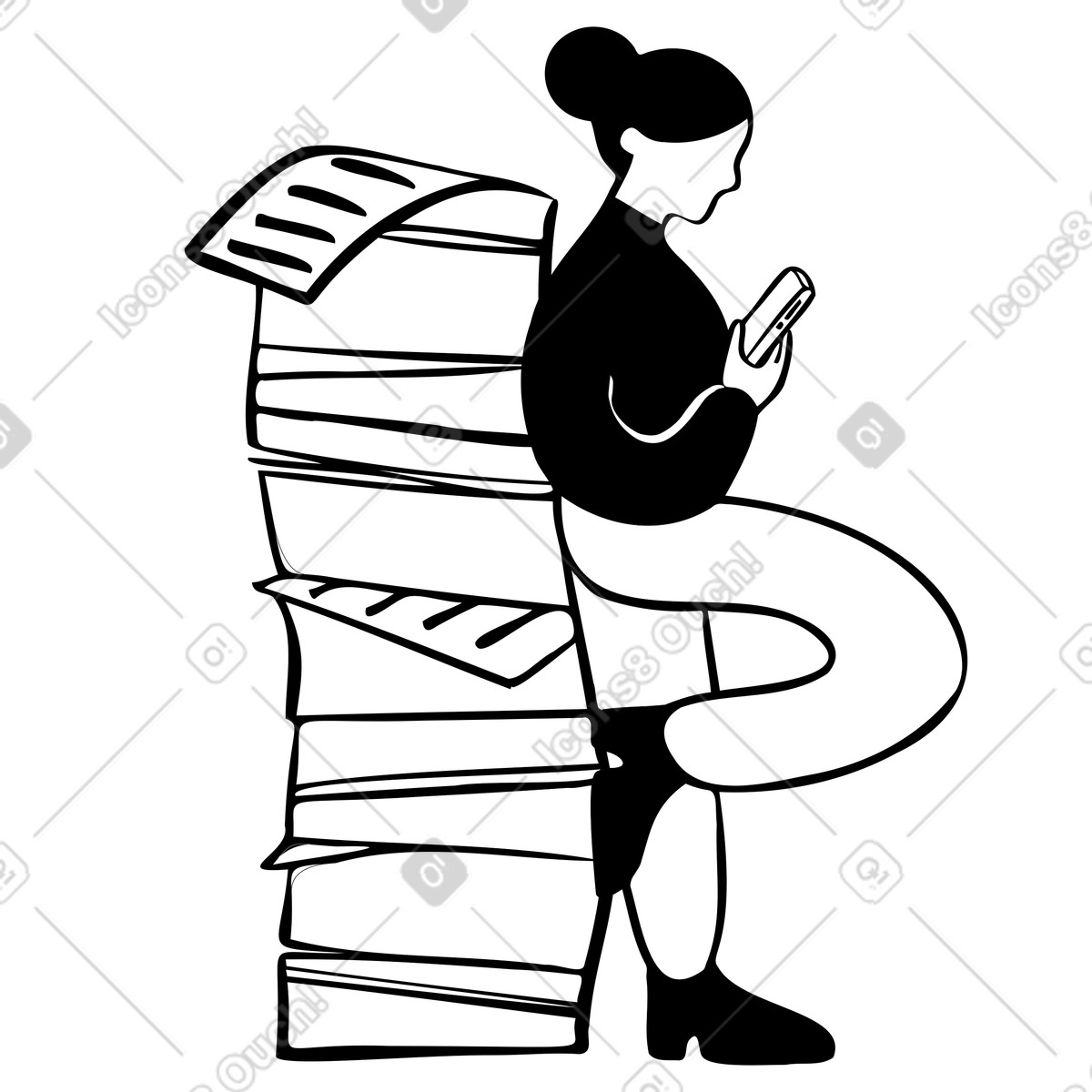 下载 Journal 风格的 女人看手机拖延 插画，支持 PNG、SVG 格式
