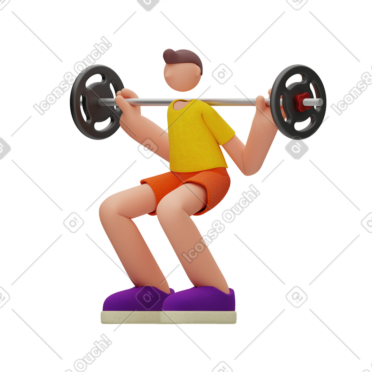 Illustration Man exercising with barbell dans le style 3D Rondi à télécharger aux formats PNG, SVG