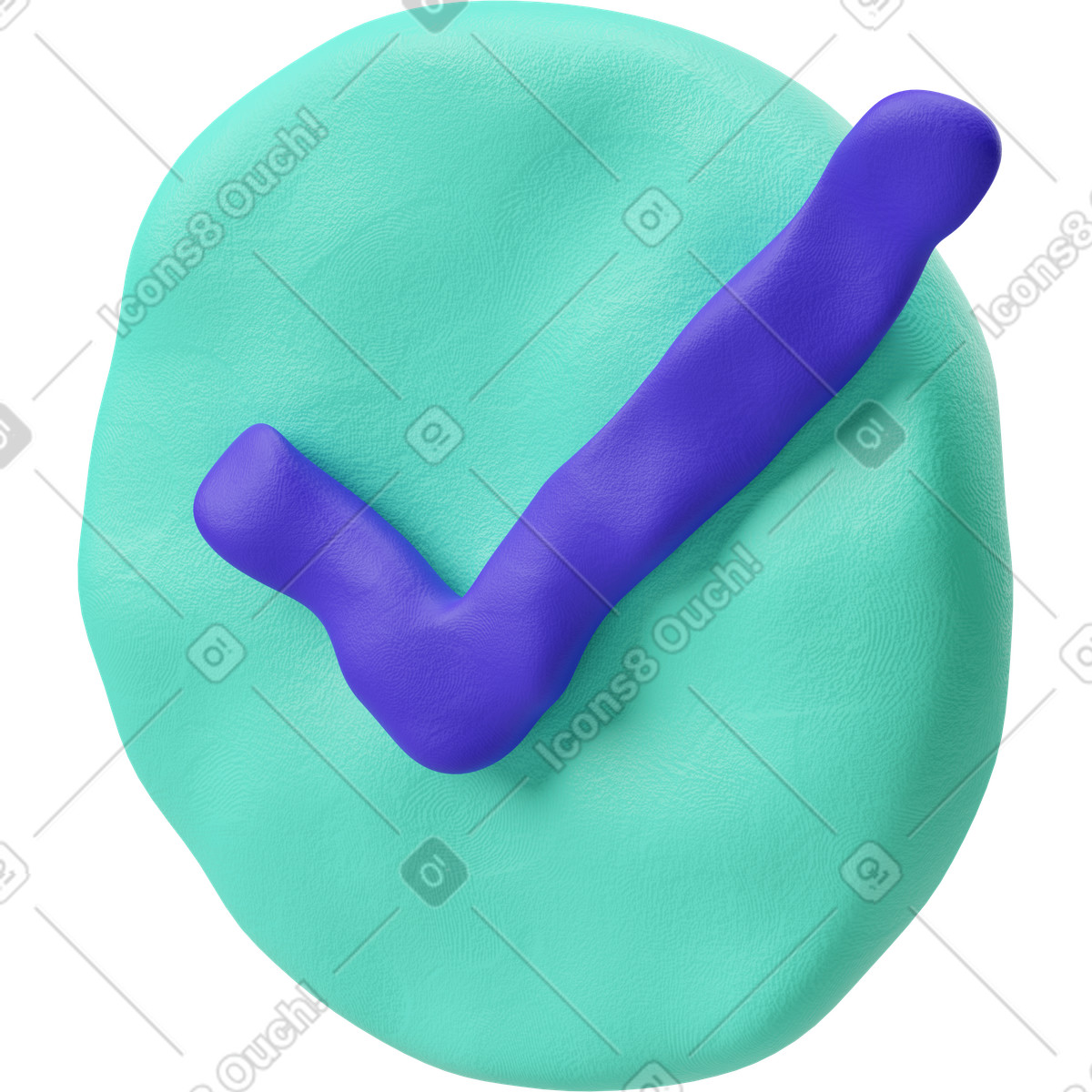 Dreiviertelansicht eines blauen runden häkchensymbols-Illustration im 3D Plastilina-Stil als Download in PNG, SVG