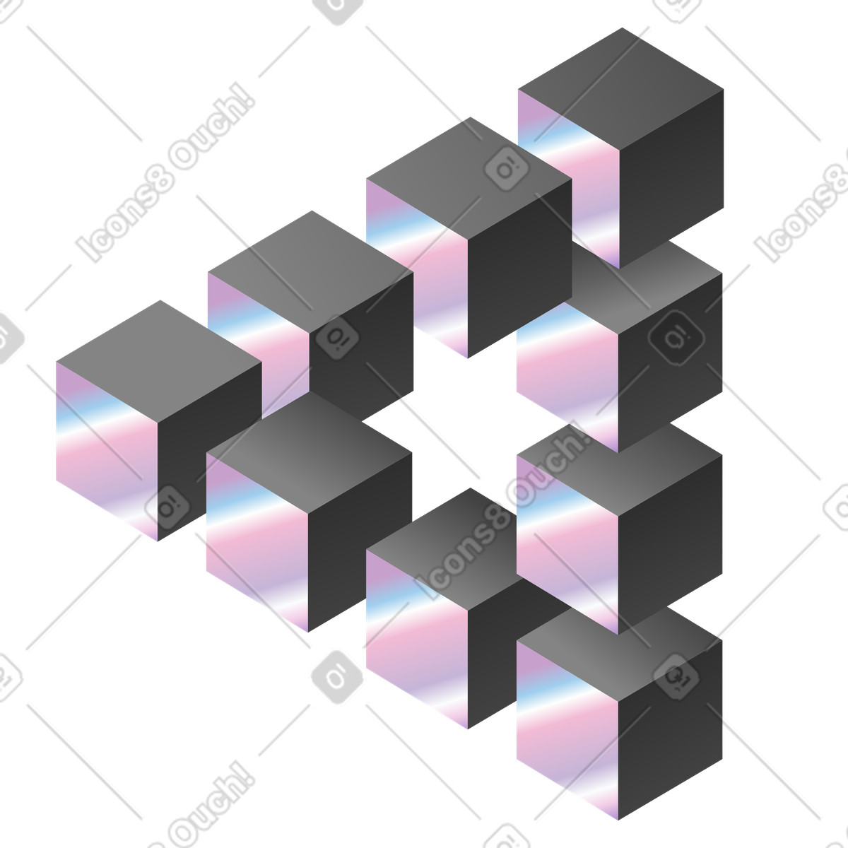Ilustração de Cubos em arranjo triangular de ilusão de ótica, arte abstrata e design de padrões, paradoxo visual para branding em PNG e SVG