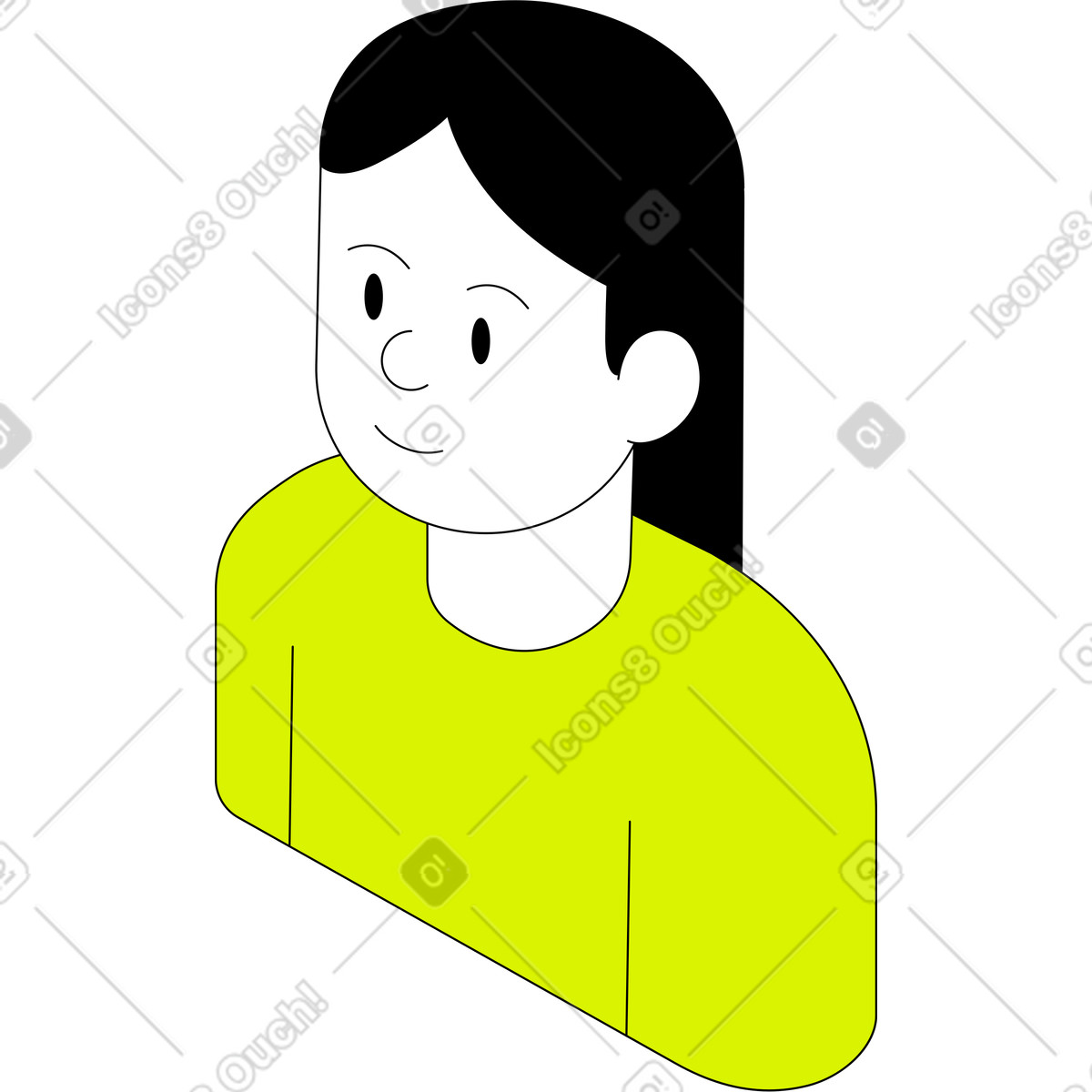 Illustration Femme aux cheveux longs dans le style Isometric à télécharger formats PNG, SVG