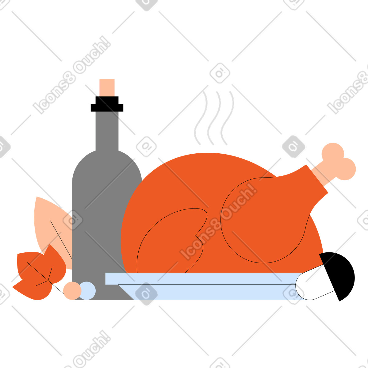 Thanksgiving turkey illustration dinner clipart for festive culinary projects in vector