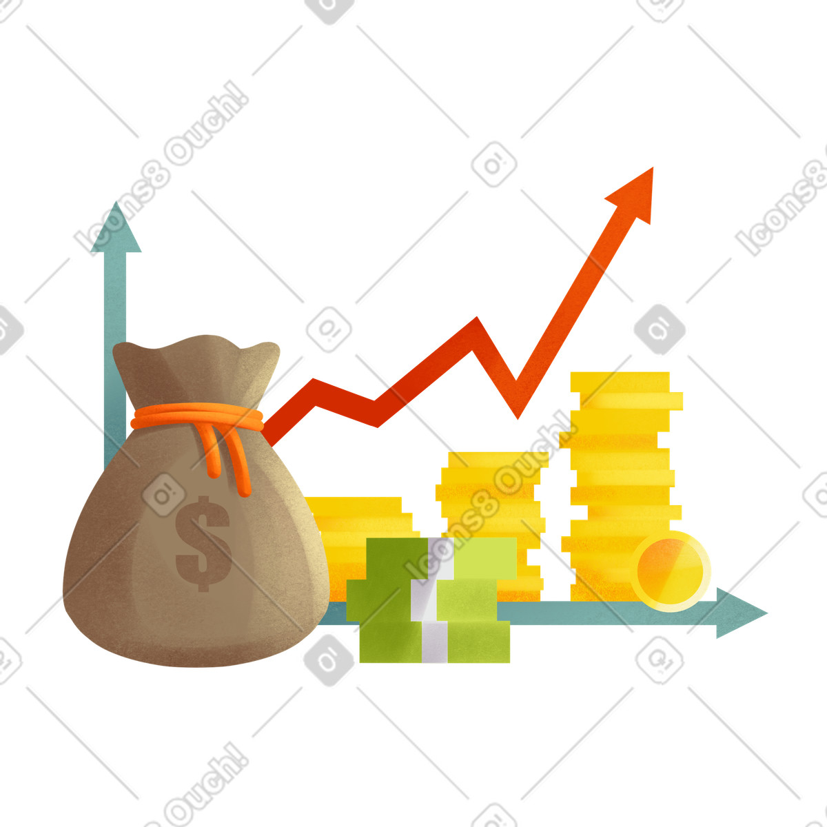 Ilustração de Saco dinheiro com moedas e notas diagrama em no estilo Shine para baixar em PNG, SVG