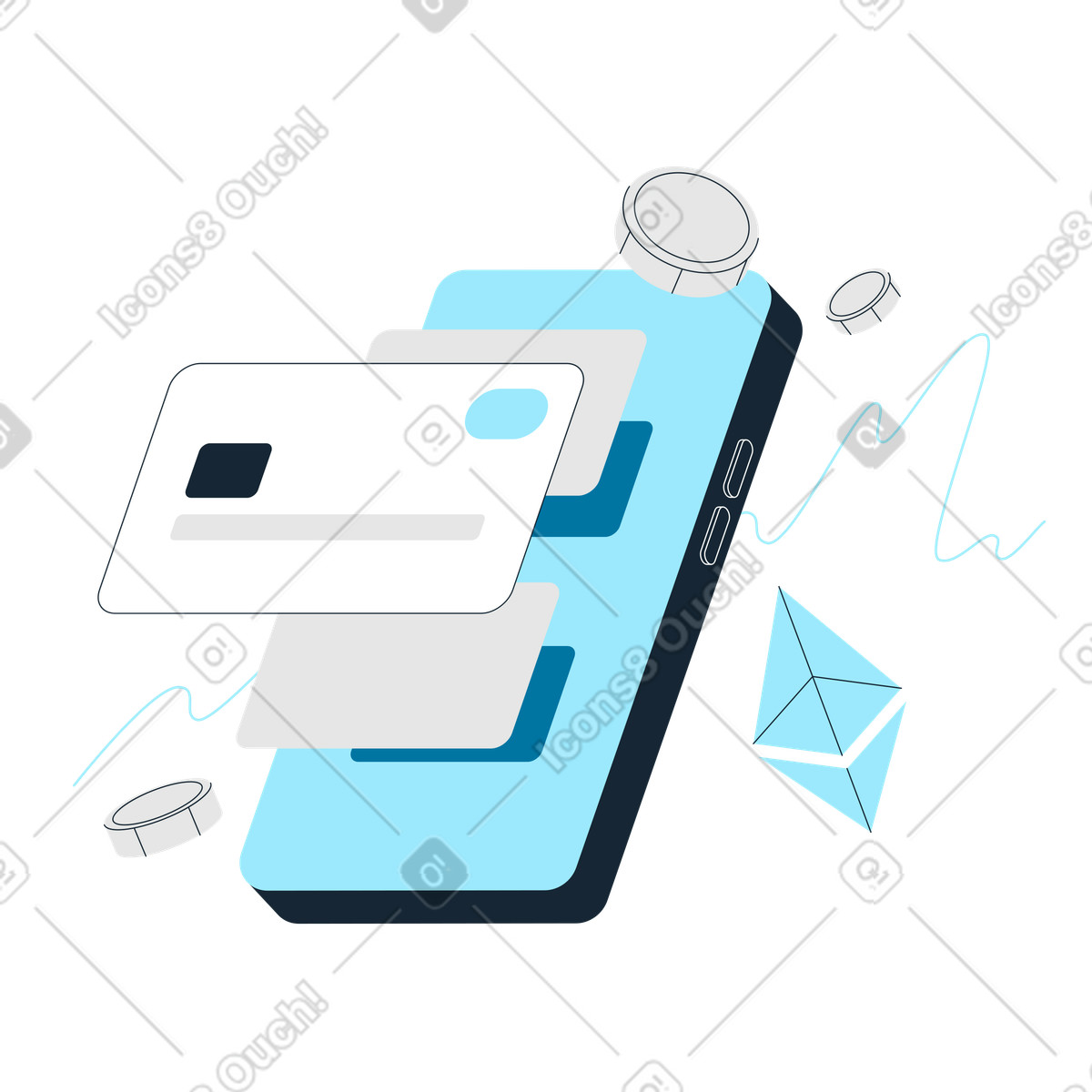 Ilustração de Carteira criptográfica e serviços bancários online em no estilo Indigo para baixar em PNG, SVG
