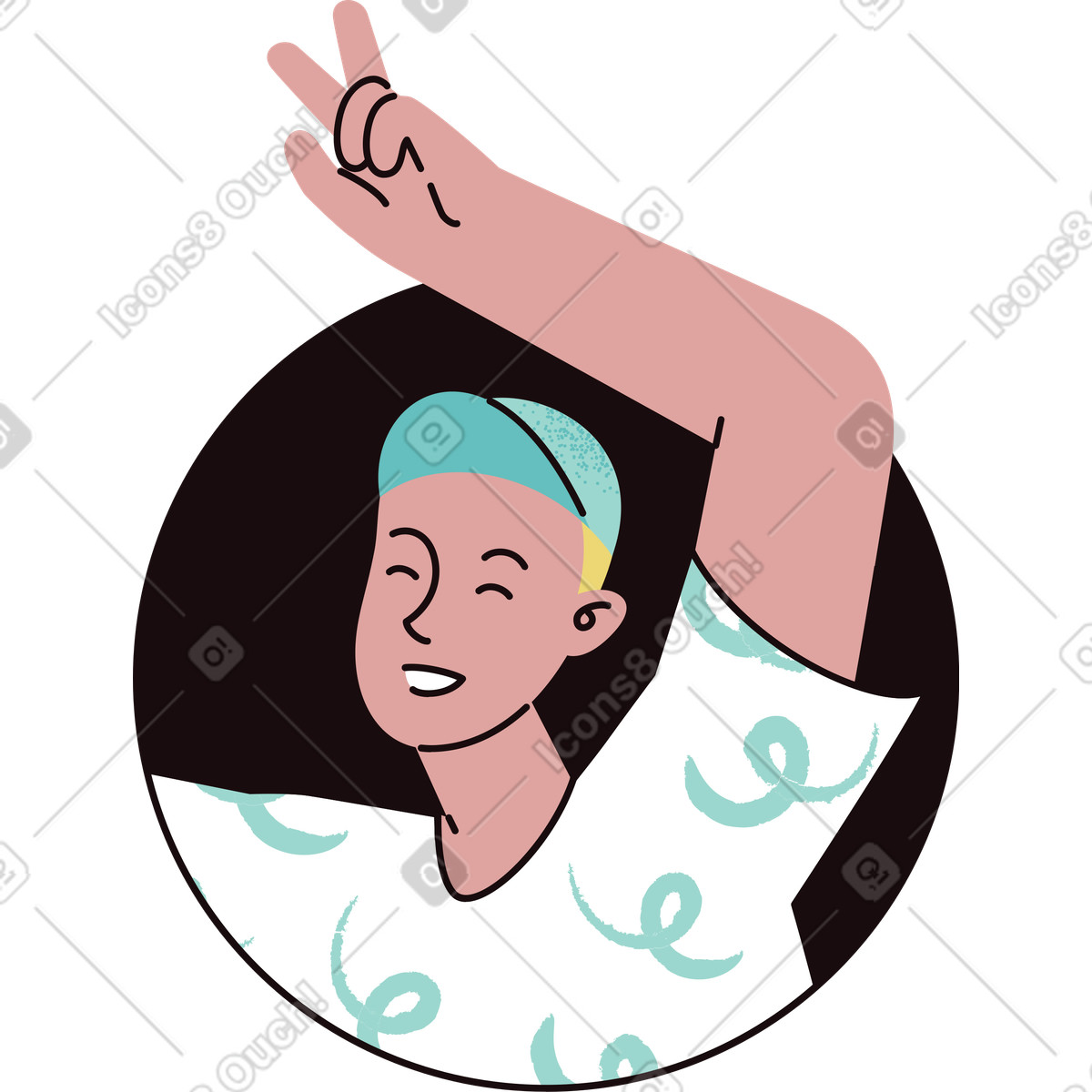Illustration Avatar d'un homme montrant un signe de victoire dans le style Delight à télécharger aux formats PNG, SVG