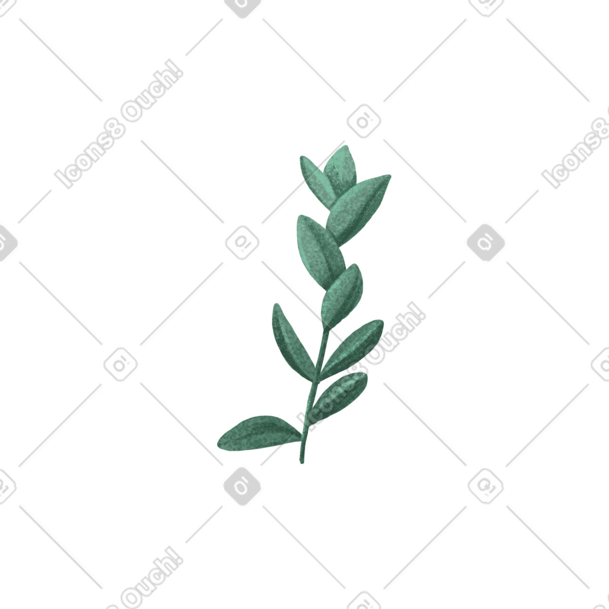 Small green twig with oval leaves illustration in Floral style download in PNG, SVG