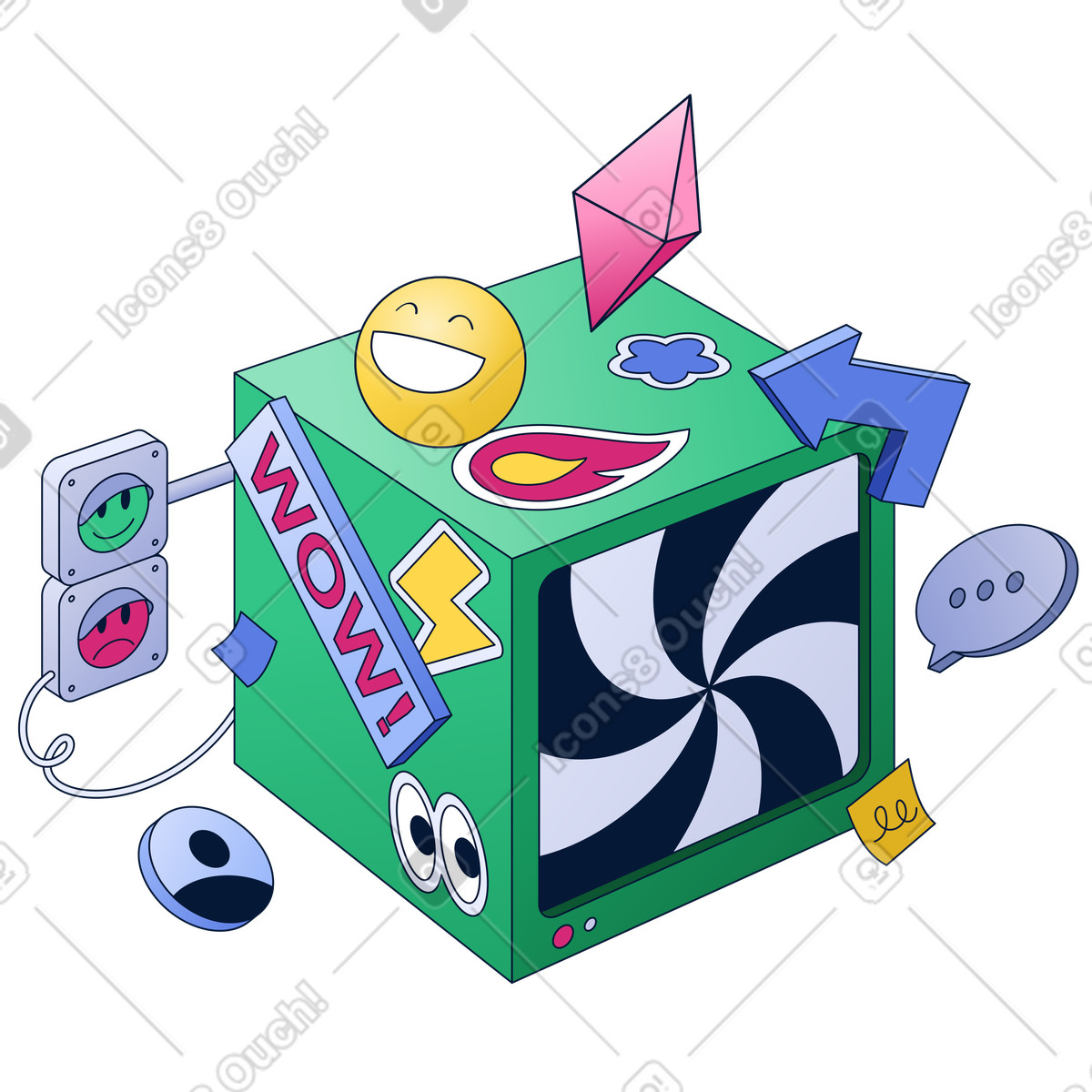 Cube with user reactions, Social media illustration in Neat style download in PNG, SVG