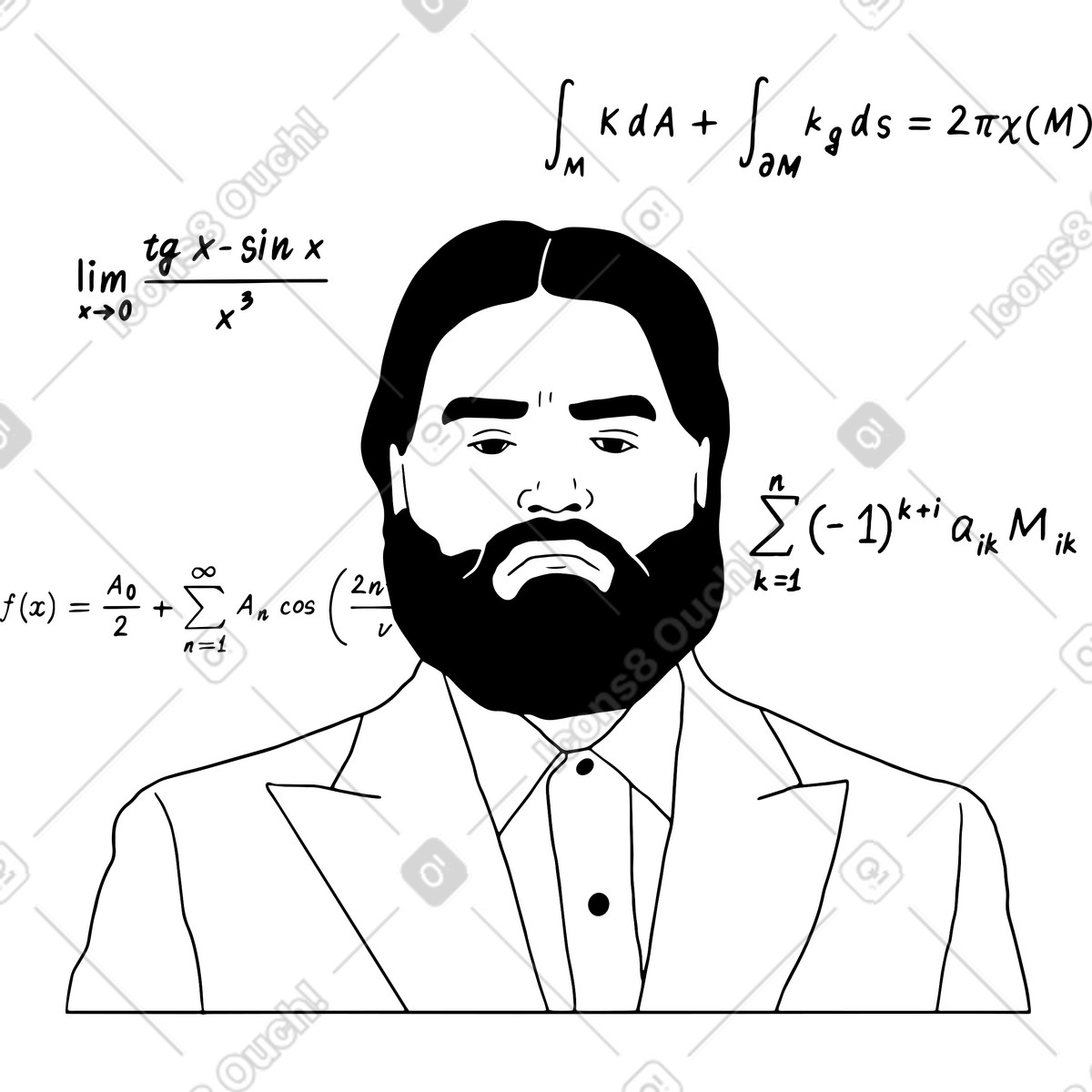 Illustration Homme pensant en utilisant les mathématiques dans le style Dudes à télécharger aux formats PNG, SVG