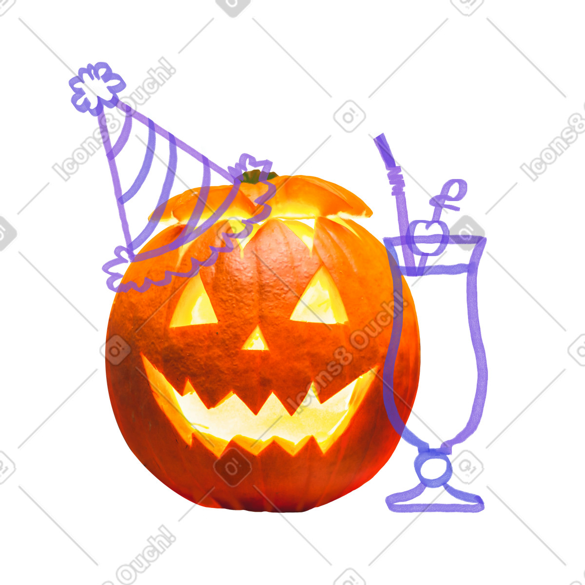 Lanterna di zucca halloween con gadget per feste illustrazione in stile Marker scarica in PNG, SVG