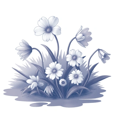 A variety of flowers in a garden, their petals unfolding gradually as raindrops fall gently upon them. The flowers display intricate details and textures, with some featuring delicate veins and others having smooth surfaces. The garden is filled with vibrant foliage, providing a rich background. The rain creates small puddles on the ground, reflecting the shapes of the flowers above. The atmosphere conveys a sense of nurturing and growth as nature embraces the moment.