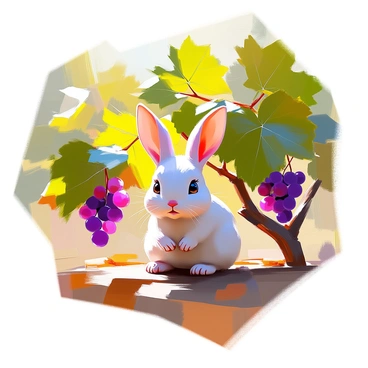 A small animal like a rabbit or squirrel hiding among the grapevines