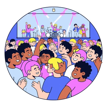 A lively concert scene where fans display their piercings while enjoying the performance.