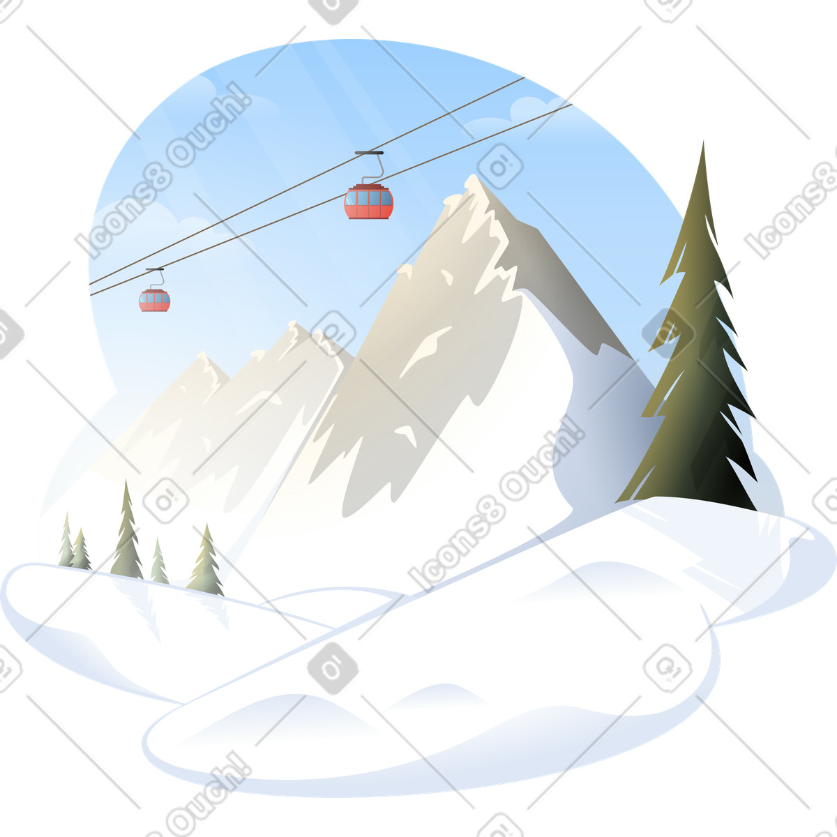 Winter mountain background illustration in PNG, SVG