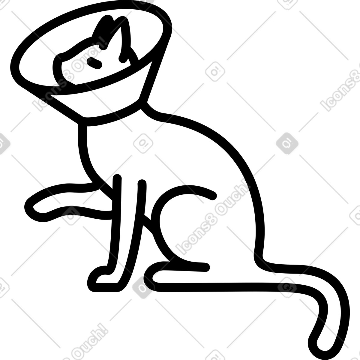 Sitting cat with collar illustration in Transistor style download in PNG, SVG