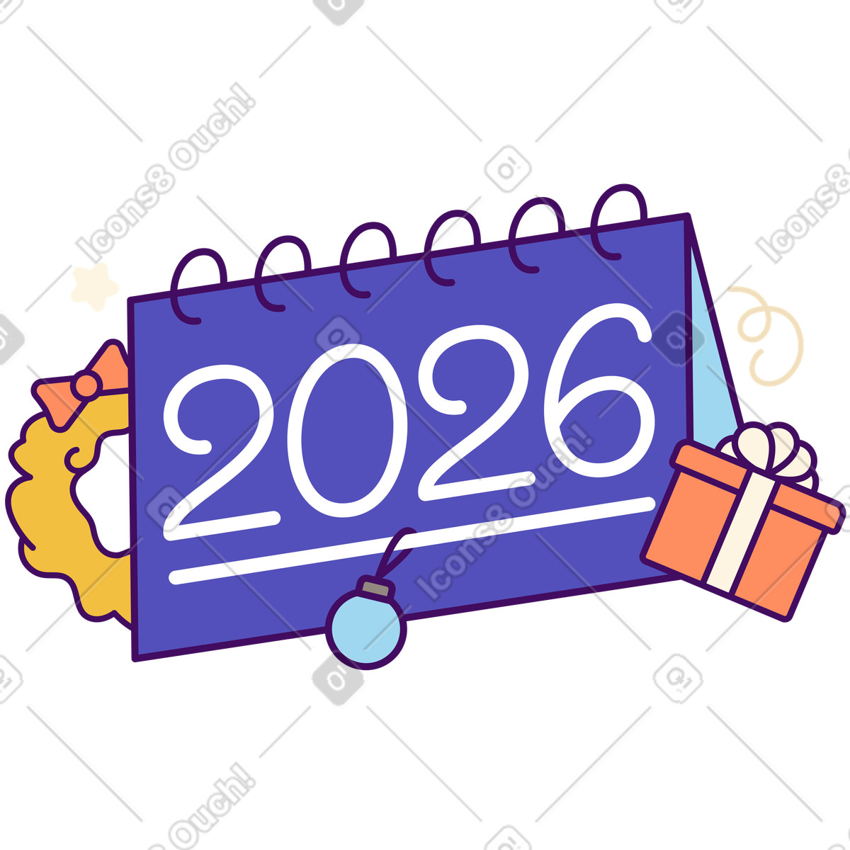 Simplistic スタイルの Spiral calendar for 2026 and Christmas decorations, Holiday event planning のイラストをPNG、SVG形式でダウンロード