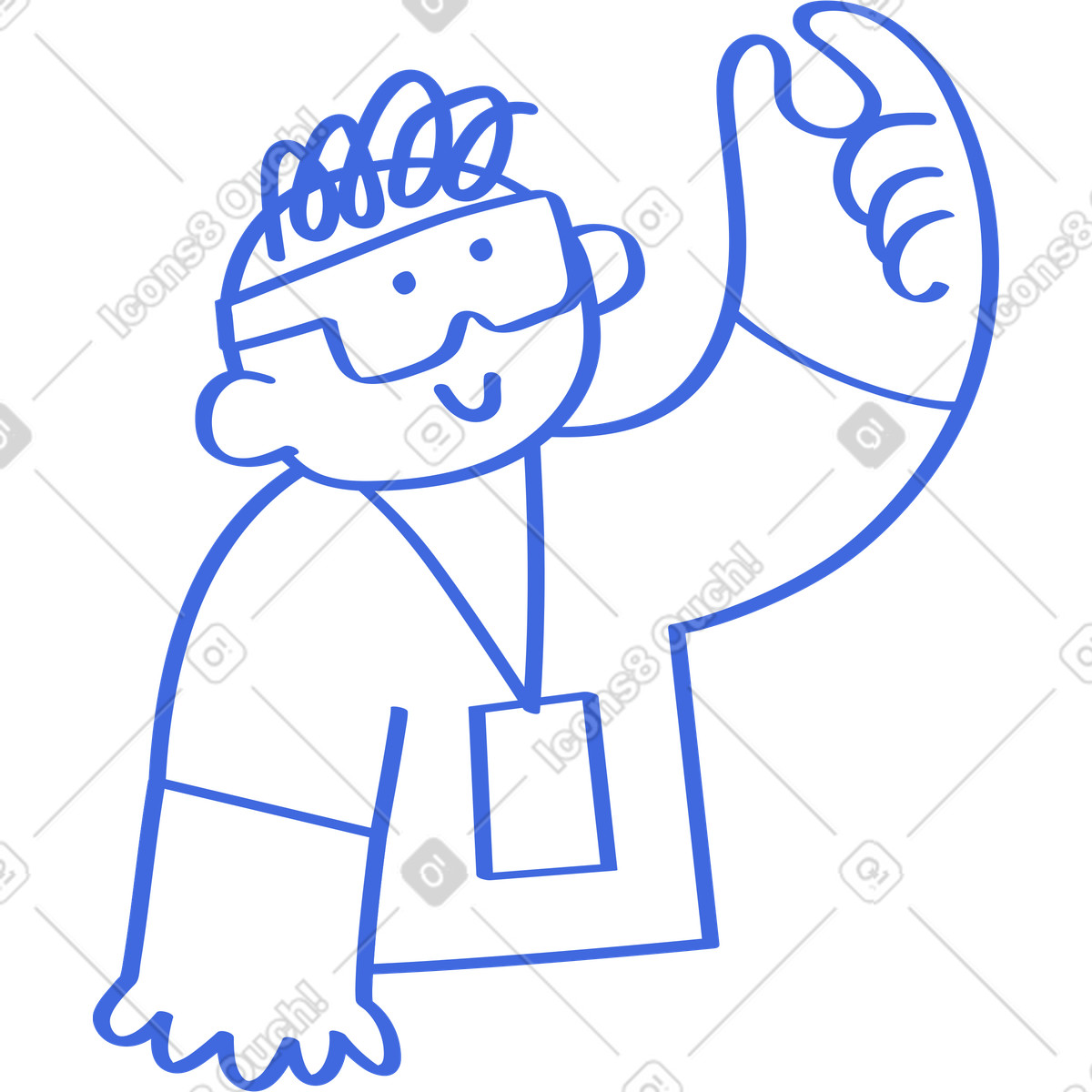 Ilustração de Scientist in lab coat wearing goggles and raising hand em no estilo Ballpoint Pen para baixar em PNG, SVG