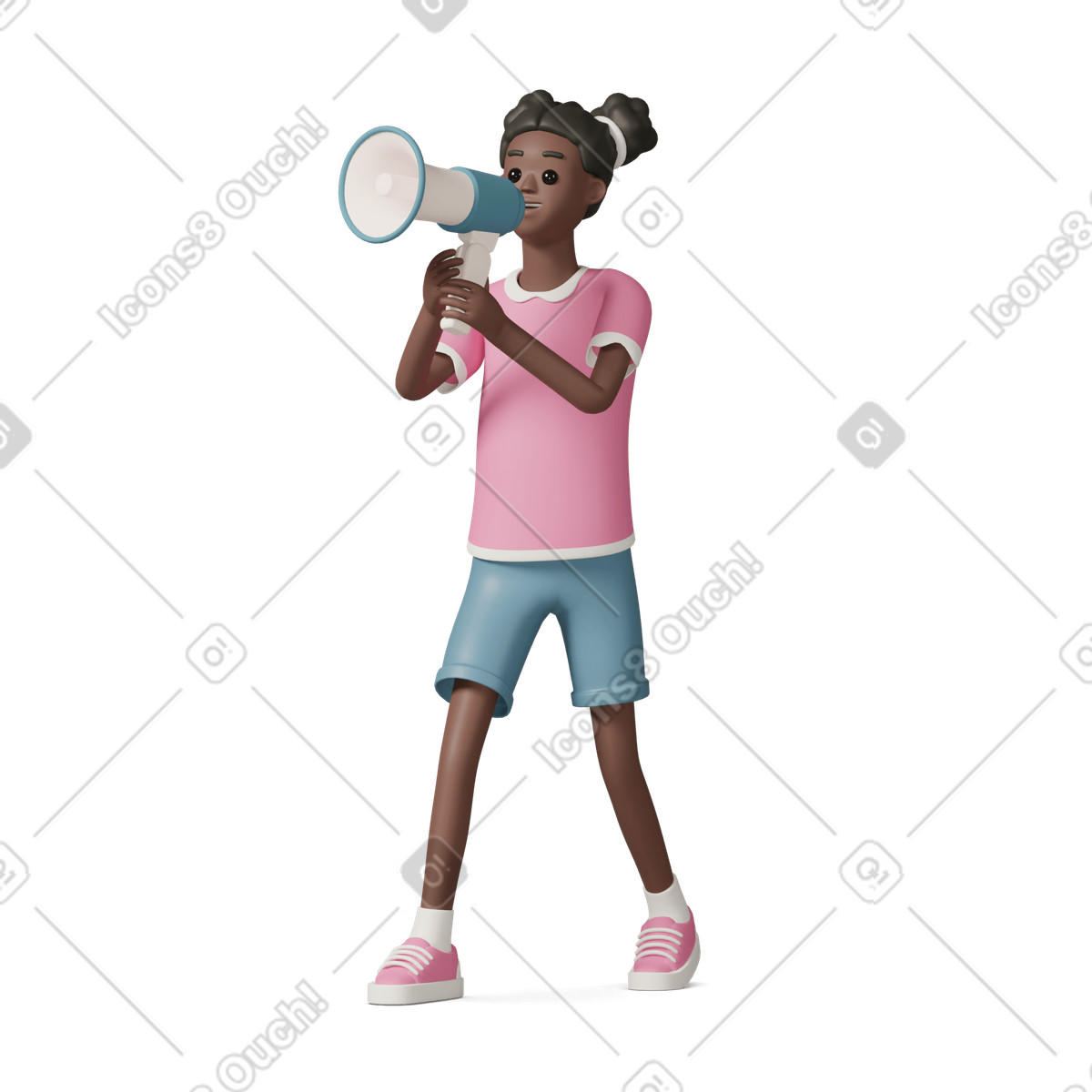 Girl screaming into megaphone illustrazione in stile 3D Casual life scarica in PNG, SVG