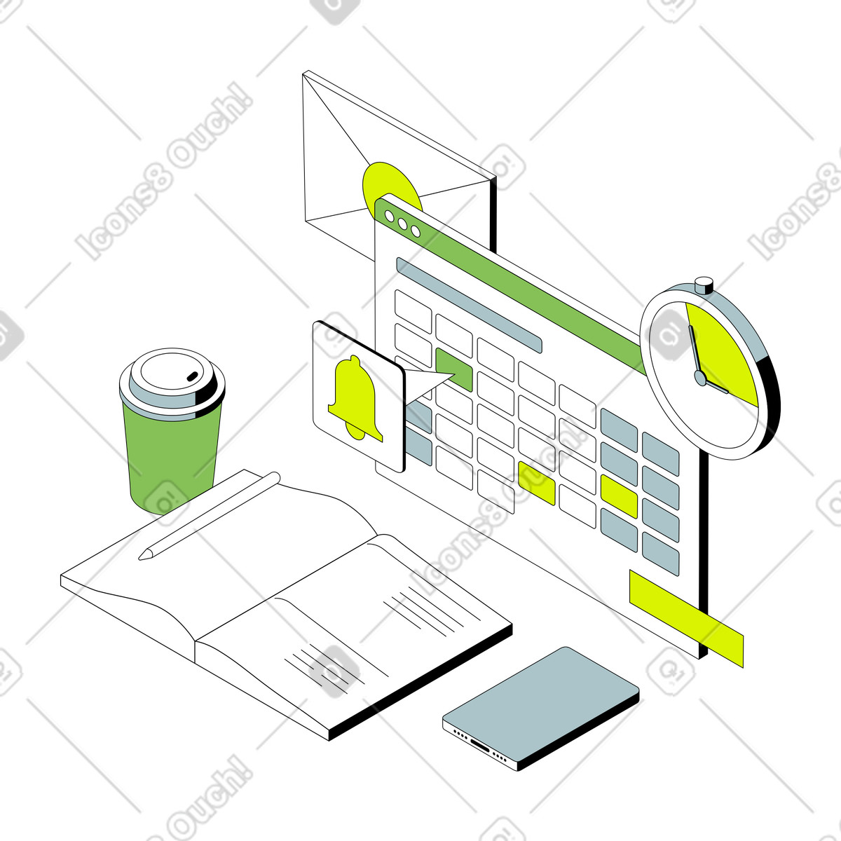 Иллюстрация Digital planner for time management в стиле Isometric — скачать в форматах PNG, SVG