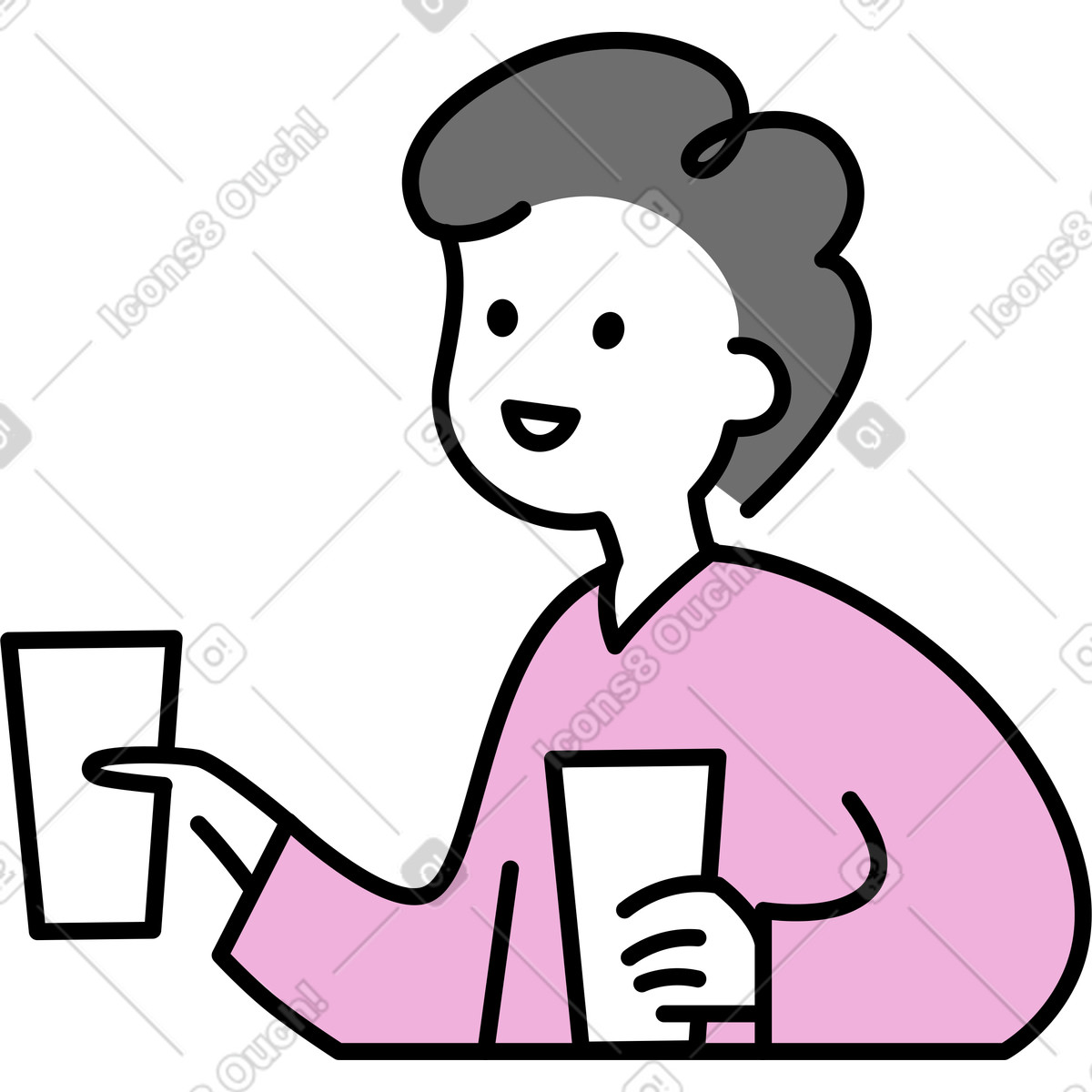 Ilustración Mujer joven con dos tazas de café en estilo Mochi a descargar en PNG y SVG
