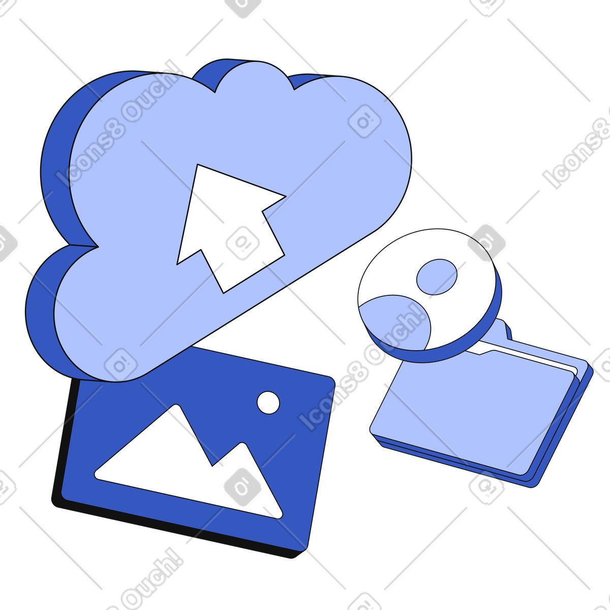 Uploading photos and documents to cloud storage, Online file management and access illustration in PNG, SVG
