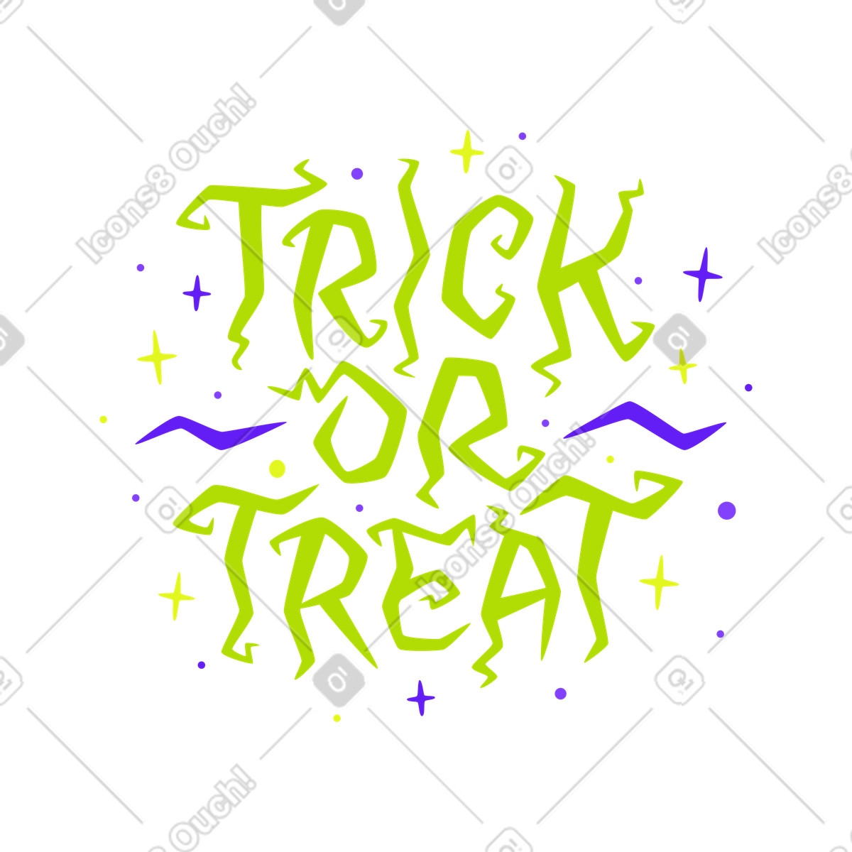 Lettering trick or treat witch green violet text illustration in style download in PNG, SVG