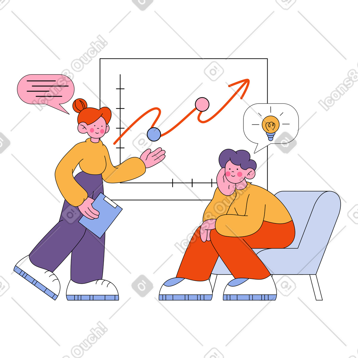 Business coach e cliente in una sessione di coaching illustrazione stile Bloom scarica PNG, SVG