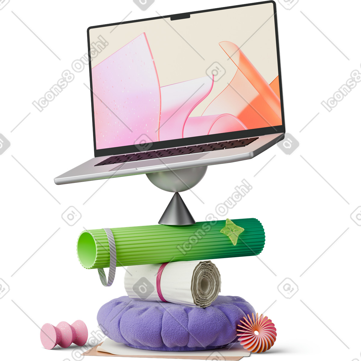 Portatile sopra figure astratte illustrazione in stile 3D Hygge scarica in PNG, SVG