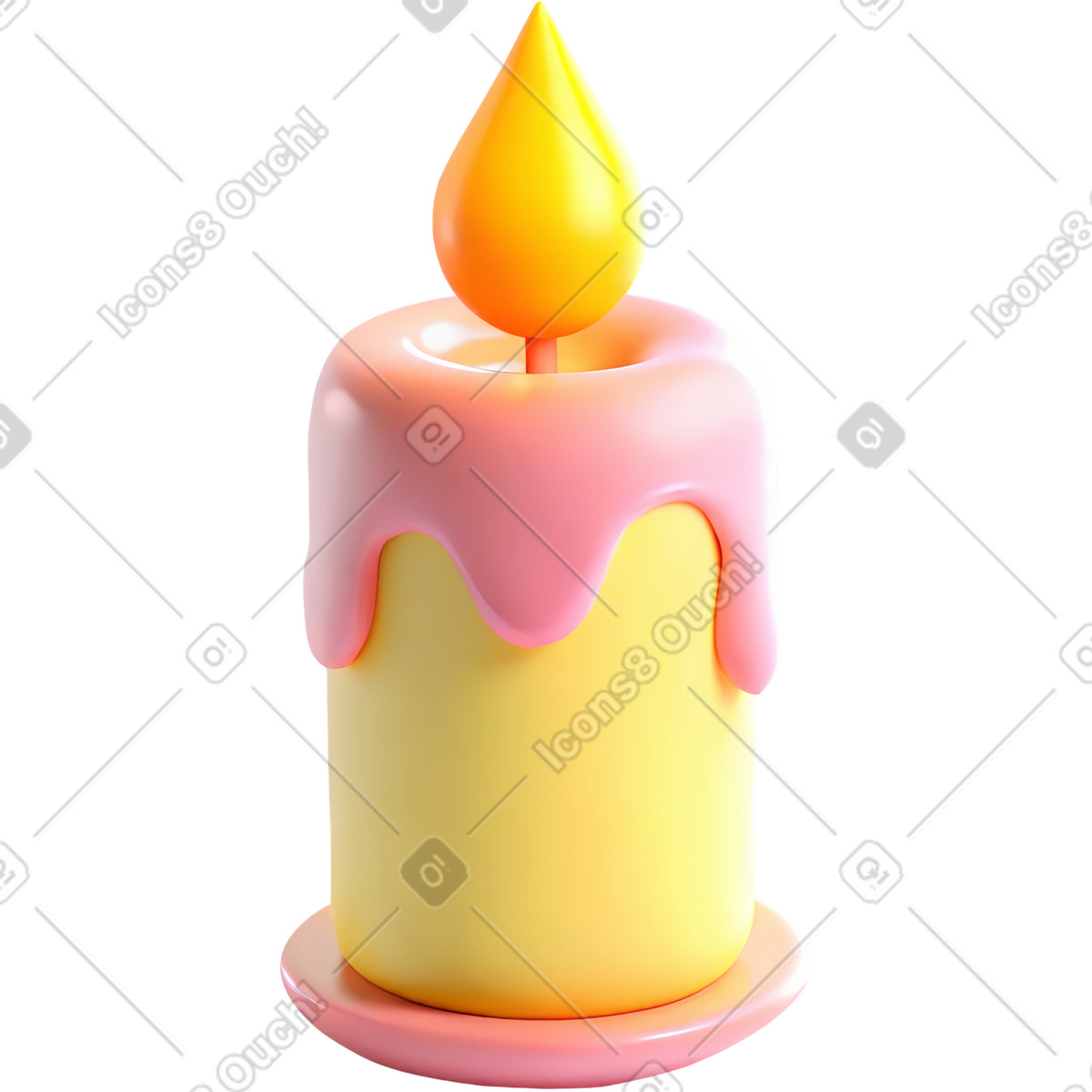 Plastic candle with flame illustration in 3D Cutie style download in PNG, SVG