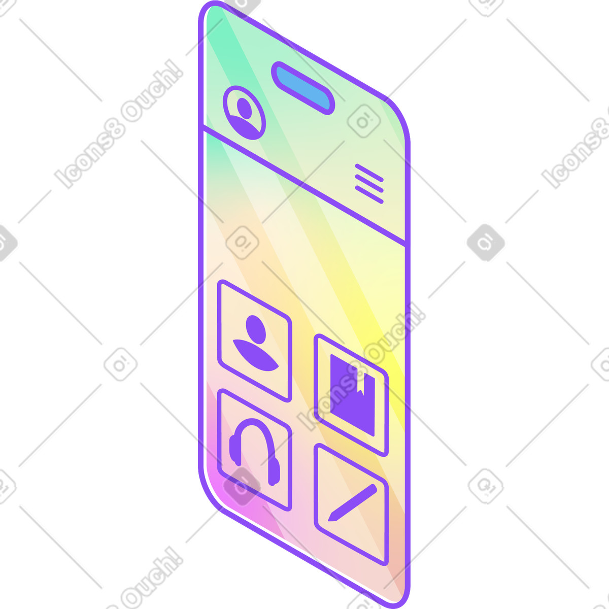 Ilustração de Tela do aplicativo idioma em no estilo Holographic para baixar em PNG, SVG
