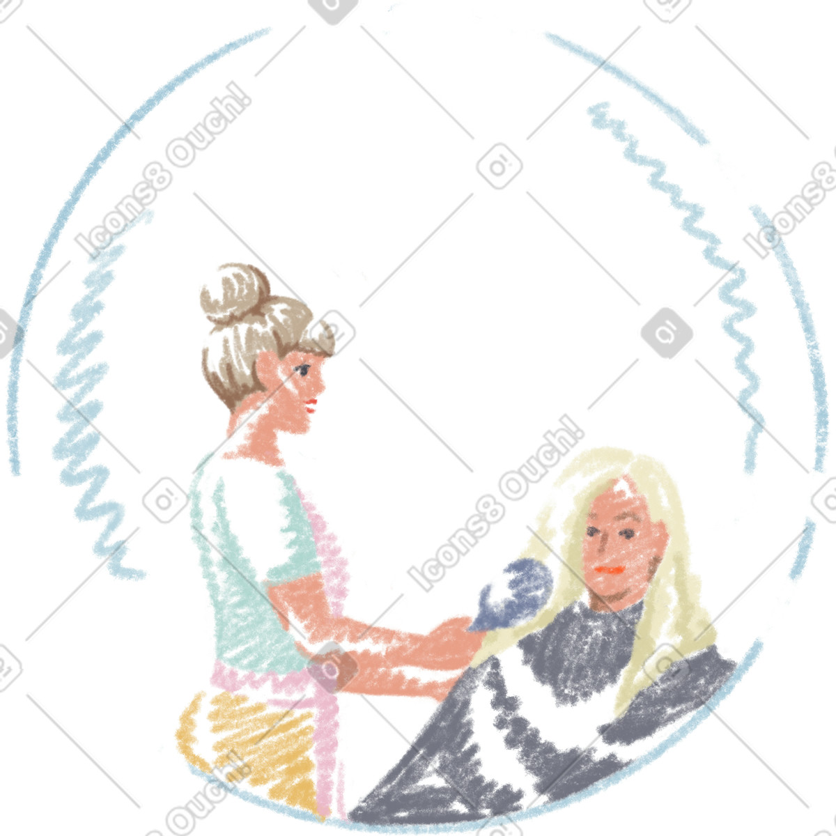 Woman hairdresser with client reflection in the mirror illustrazione stile Sketchbook scarica PNG, SVG