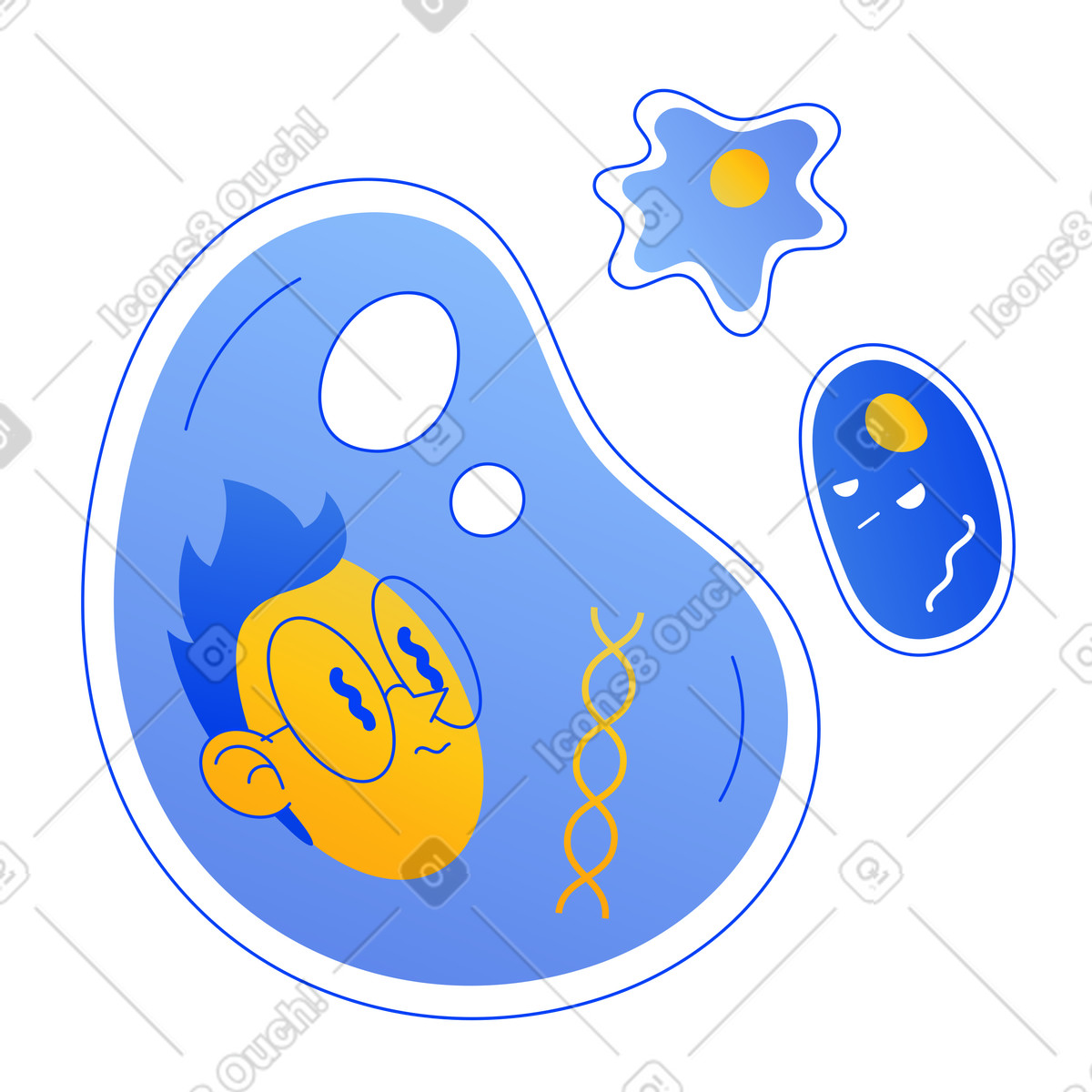 Cellule organiche con genetica alterata dalla biotecnologia illustrazione in stile Buddy scarica in PNG, SVG