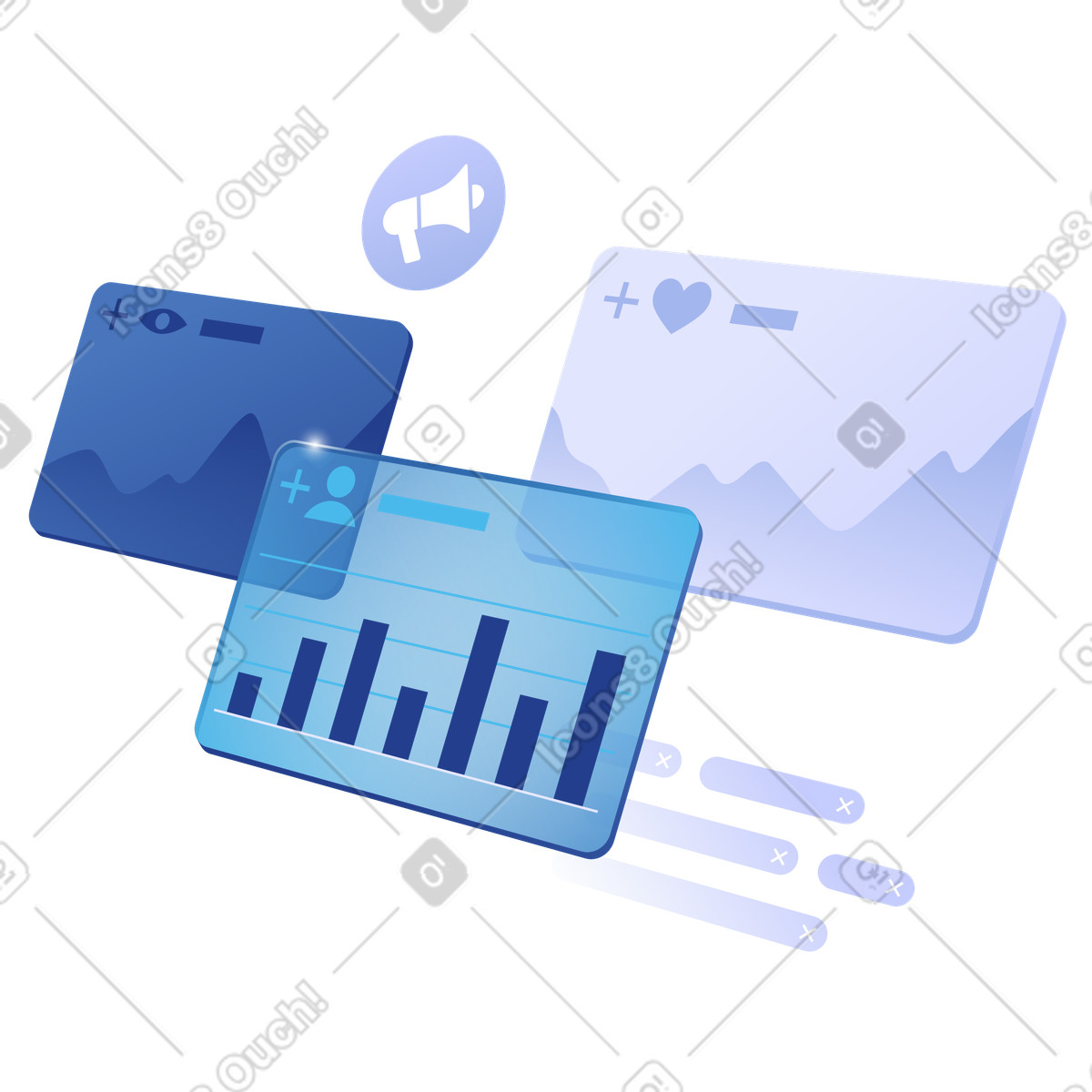 SEO insights and user engagement tracking, Frames with charts illustration in Quantum style download in PNG, SVG