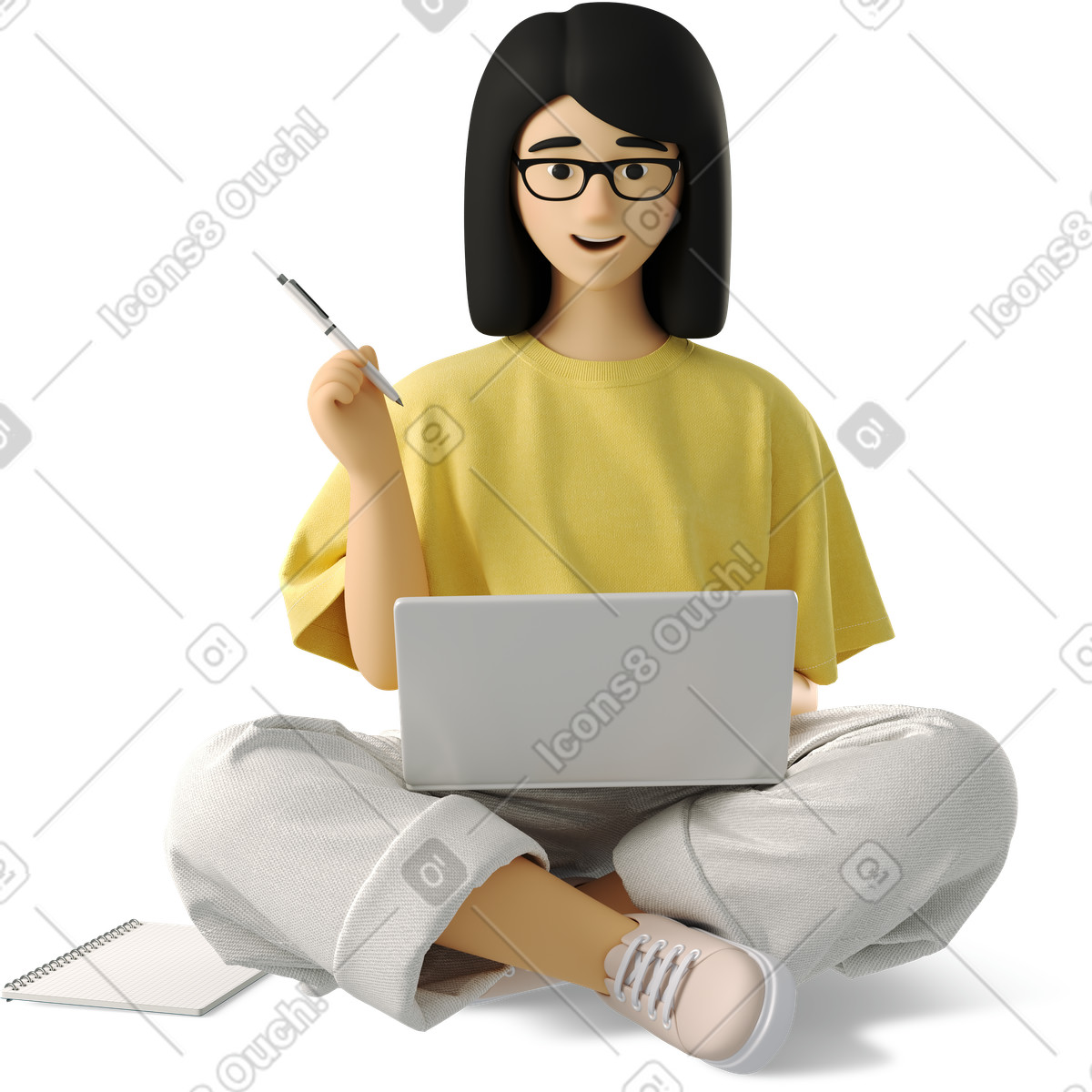 Young woman engaged in online learning illustration studying clipart GIF graphics download