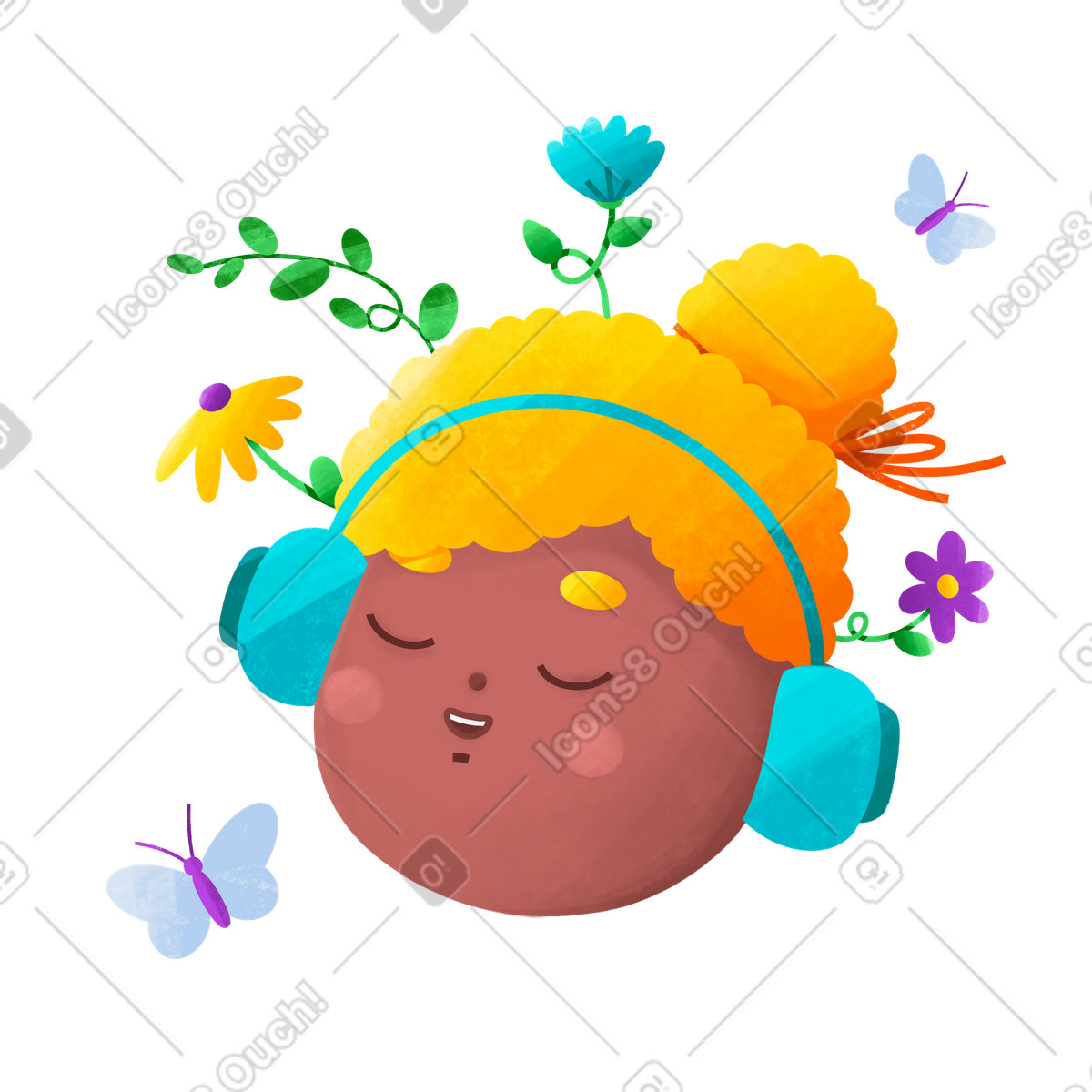 Ilustração de Menina meditando com fones ouvido em no estilo Bonbon para baixar em PNG, SVG