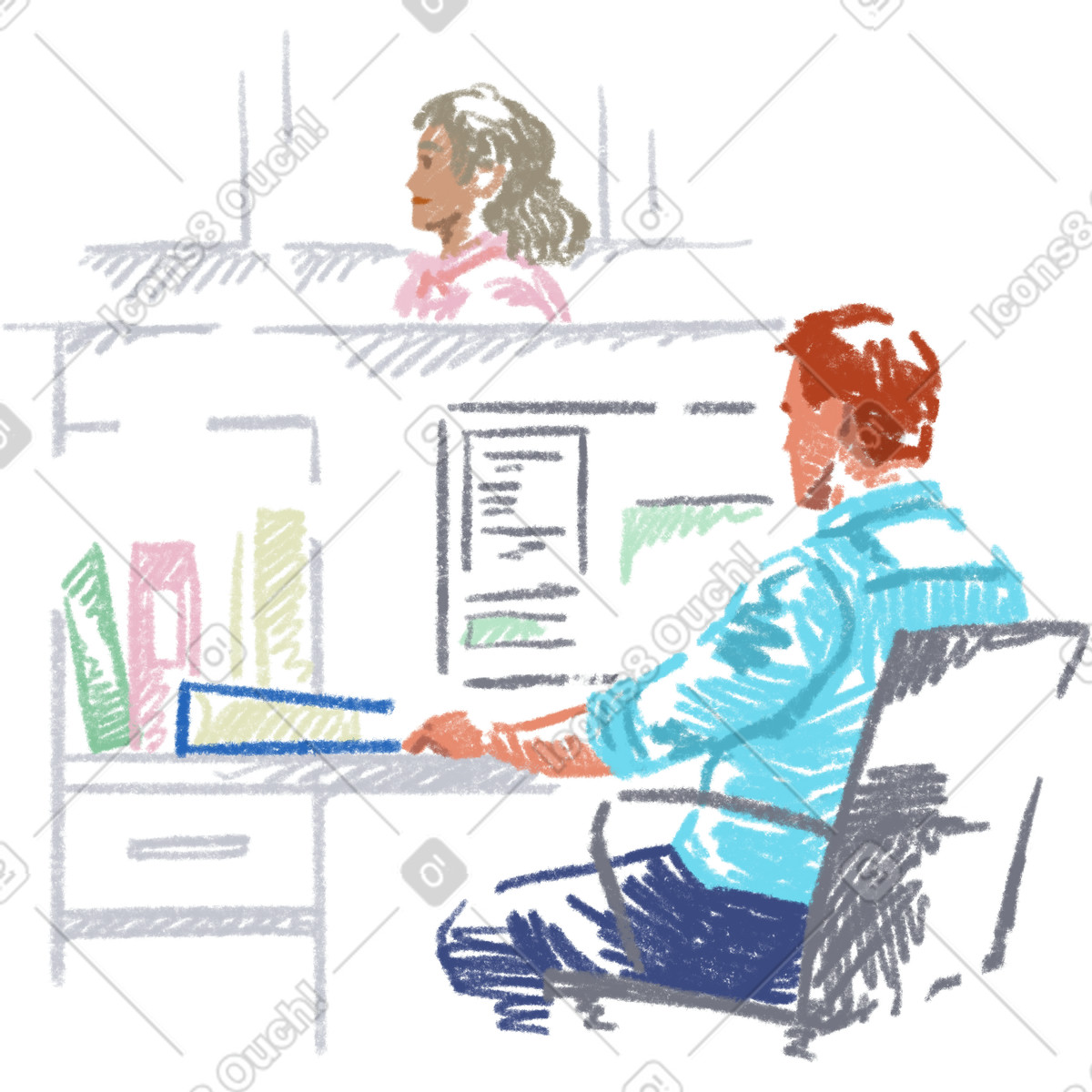 Sketchbook スタイルの People work in the office のイラストをPNG、SVG形式でダウンロード