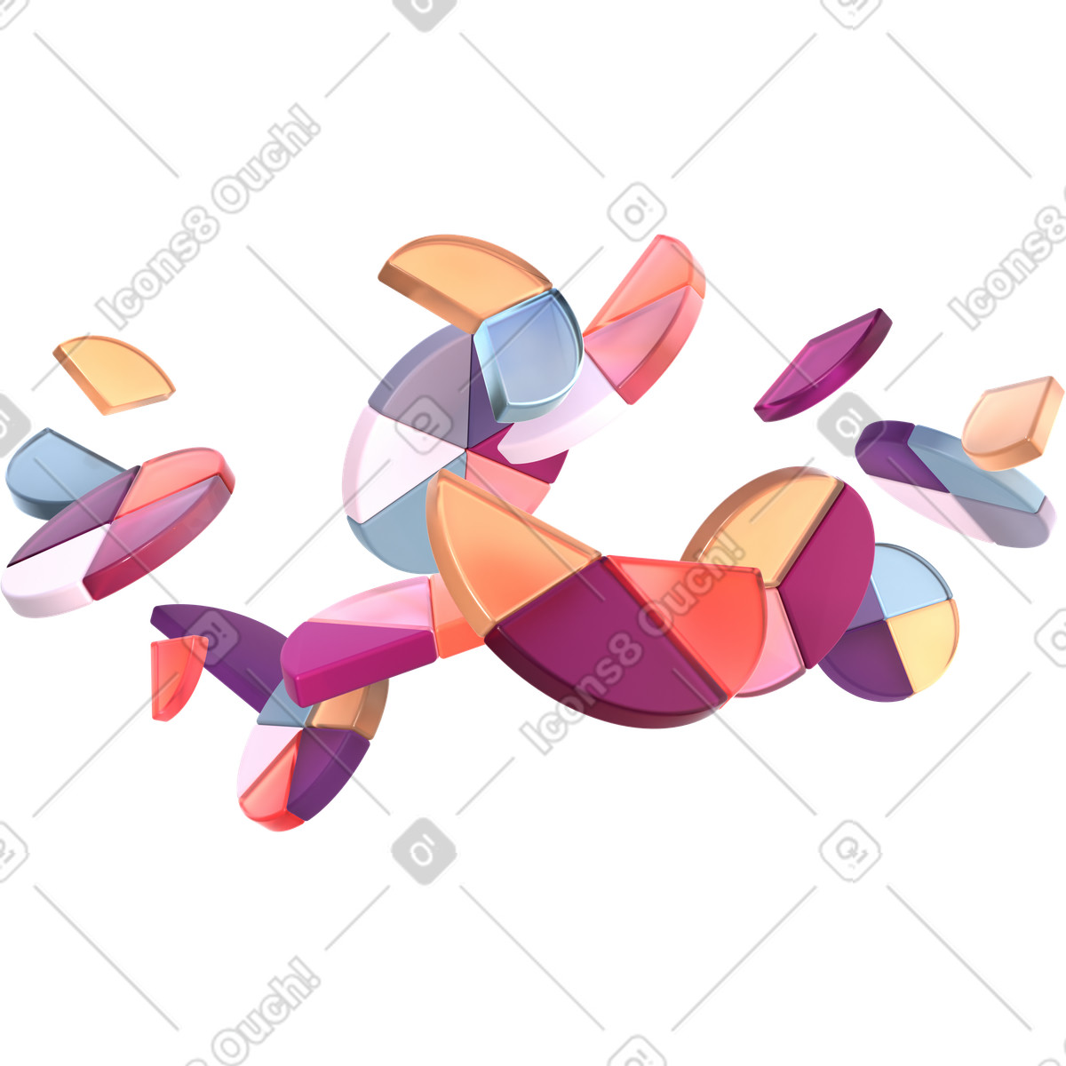 Ilustración Gráficos circulares levitantes en estilo 3D Glassy a descargar en PNG y SVG