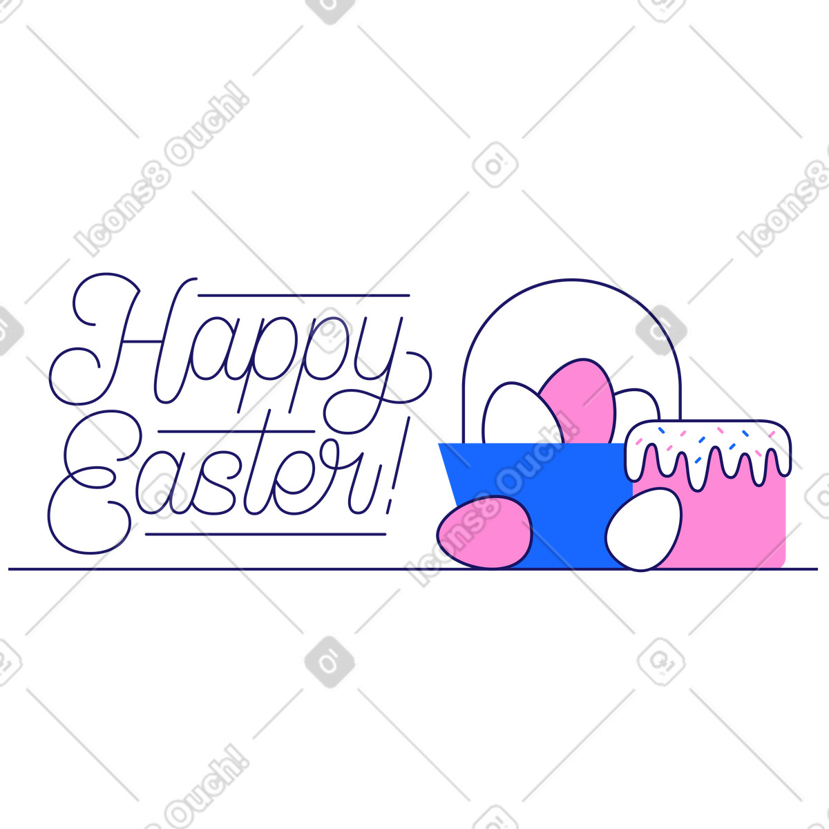 Scritte buona pasqua! con pane pasquale e uova illustrazione in stile Matey scarica in PNG, SVG