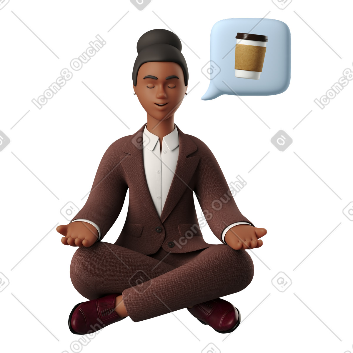 Geschäftsfrau in einer kaffeemeditation-Illustration im 3D Business-Stil als Download PNG, SVG
