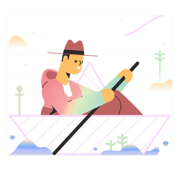 A man rowing a boat - Marginalia style illustration