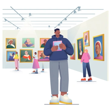 An art enthusiast virtually touring a famous art gallery through a tablet
