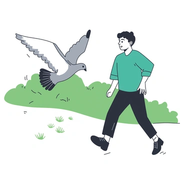 A pigeon taking off just as a person walks by, avoiding a collision.