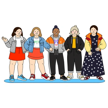 A collection of five stylish thumbs, each adorned with unique and trendy outfits, is positioned confidently on a bright runway. Each thumb showcases a different fashion style; one thumb wears a sparkling silver jacket paired with a vibrant red mini skirt, while another sports a casual denim jacket and a graphic tee. A third thumb is dressed in a chic black dress with white polka dots, and the fourth features a sporty look with a colorful windbreaker and joggers. The last thumb displays an elegant outfit, complete with a long, flowing gown and a jeweled accessory. Each thumb strikes a pose, with the runway lights reflecting off their fashionable ensembles.