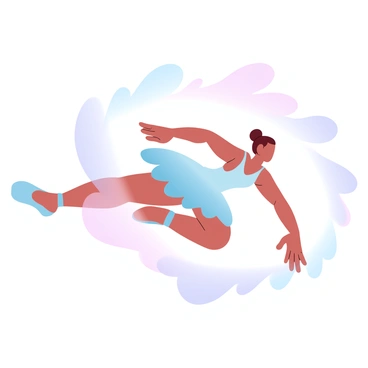 A ballet dancer is captured in mid-air, gracefully spinning with outstretched arms. She is wearing a flowing tutu that billows around her, creating an elegant, swirling motion. The fabric of the tutu features layers that catch the light, giving it a soft, delicate appearance. The dancer's posture is perfectly poised, showcasing her skill and elegance. The background is subtle, allowing the focus to be on the dancer and her stunning movement.