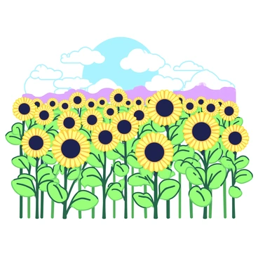 A vast field filled with sunflowers standing tall in full bloom, their bright faces turned towards the sun. Each sunflower showcases a round, textured center surrounded by vibrant yellow petals. The field stretches endlessly, with hundreds of sunflowers creating a sea of yellow. In the background, a bright blue sky is visible, enhancing the vividness of the sunflowers. A gentle breeze rustles the petals and leaves, adding a sense of movement to the scene.