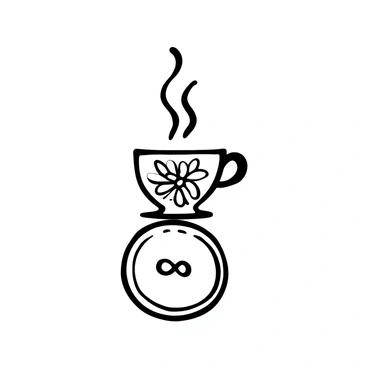 A delicate tea cup with intricate floral patterns is balancing on a belly button, perfectly centered. Steam is rising gracefully from the top of the cup, curling and swirling above it. The background features a subtle texture, enhancing the focus on the tea cup and the belly button. The setting is minimalistic, drawing attention to the unique interaction between the two elements.