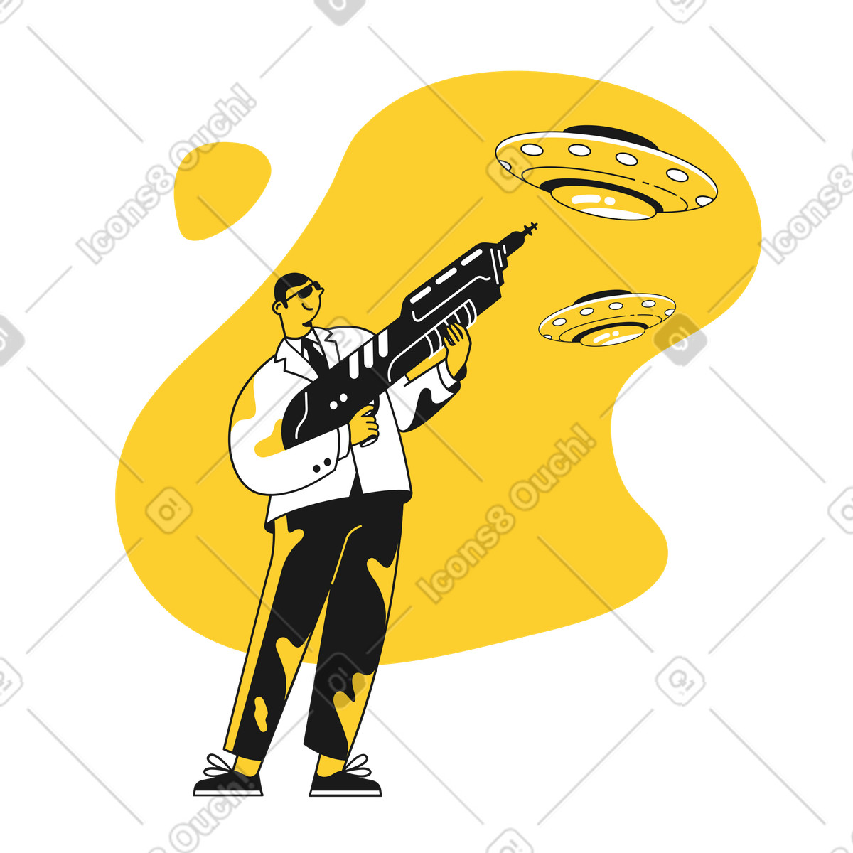UFO attack illustration in Taxi style download in PNG, SVG