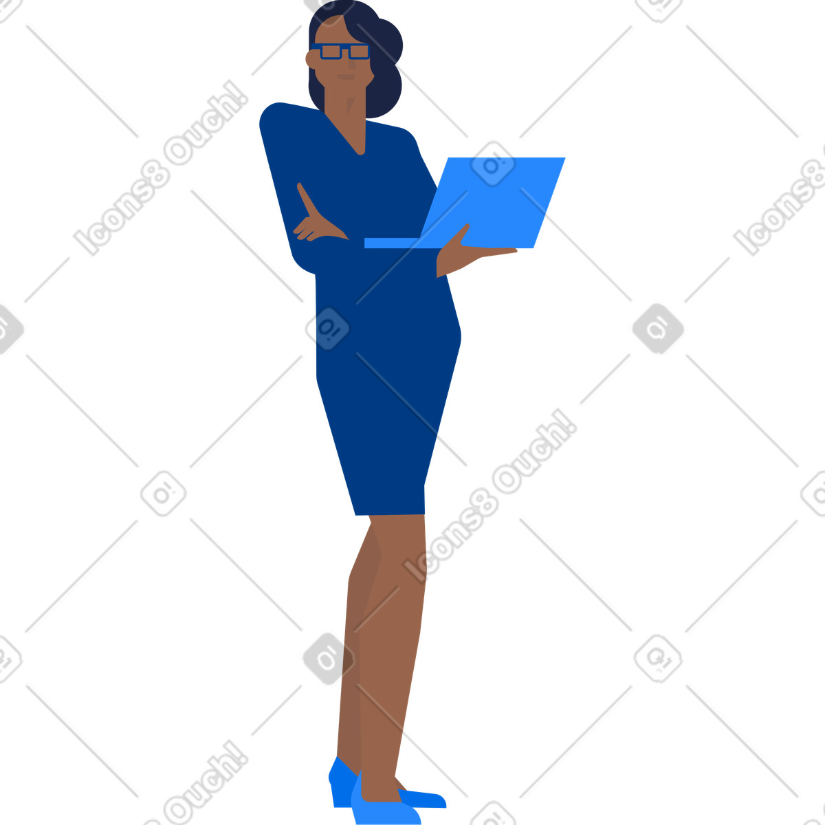 Woman in business outfit with laptop her hand illustration Urban style download PNG, SVG