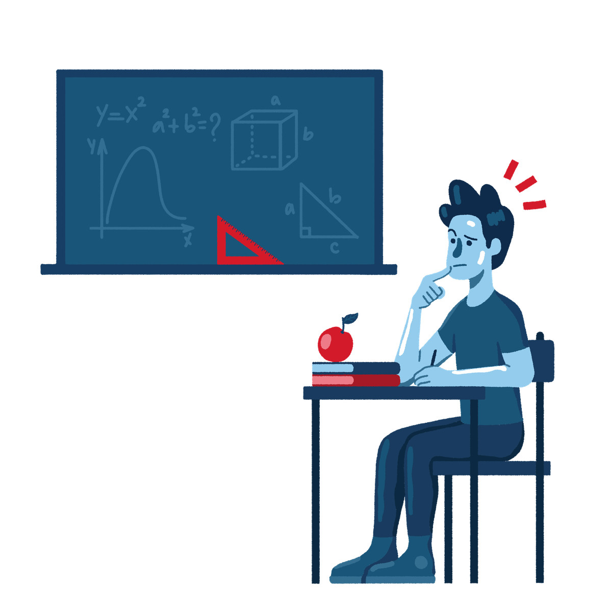 Student at school desk studying geometry illustration in Cherry style download in PNG, SVG