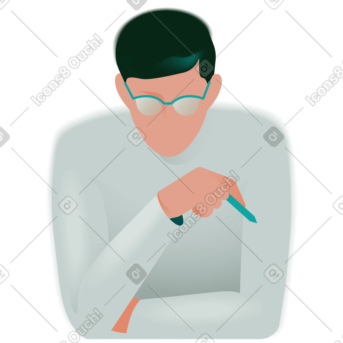 Man with glasses leaning over illustration in Office style download in PNG, SVG